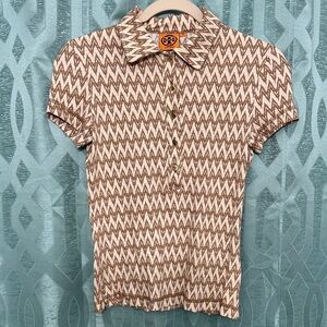 Tory Burch Brown and Cream Zigzag Shirt